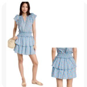 Marea Womens Cotton Floral Smocked Waist A-Line Ruffled Skirt Sz L